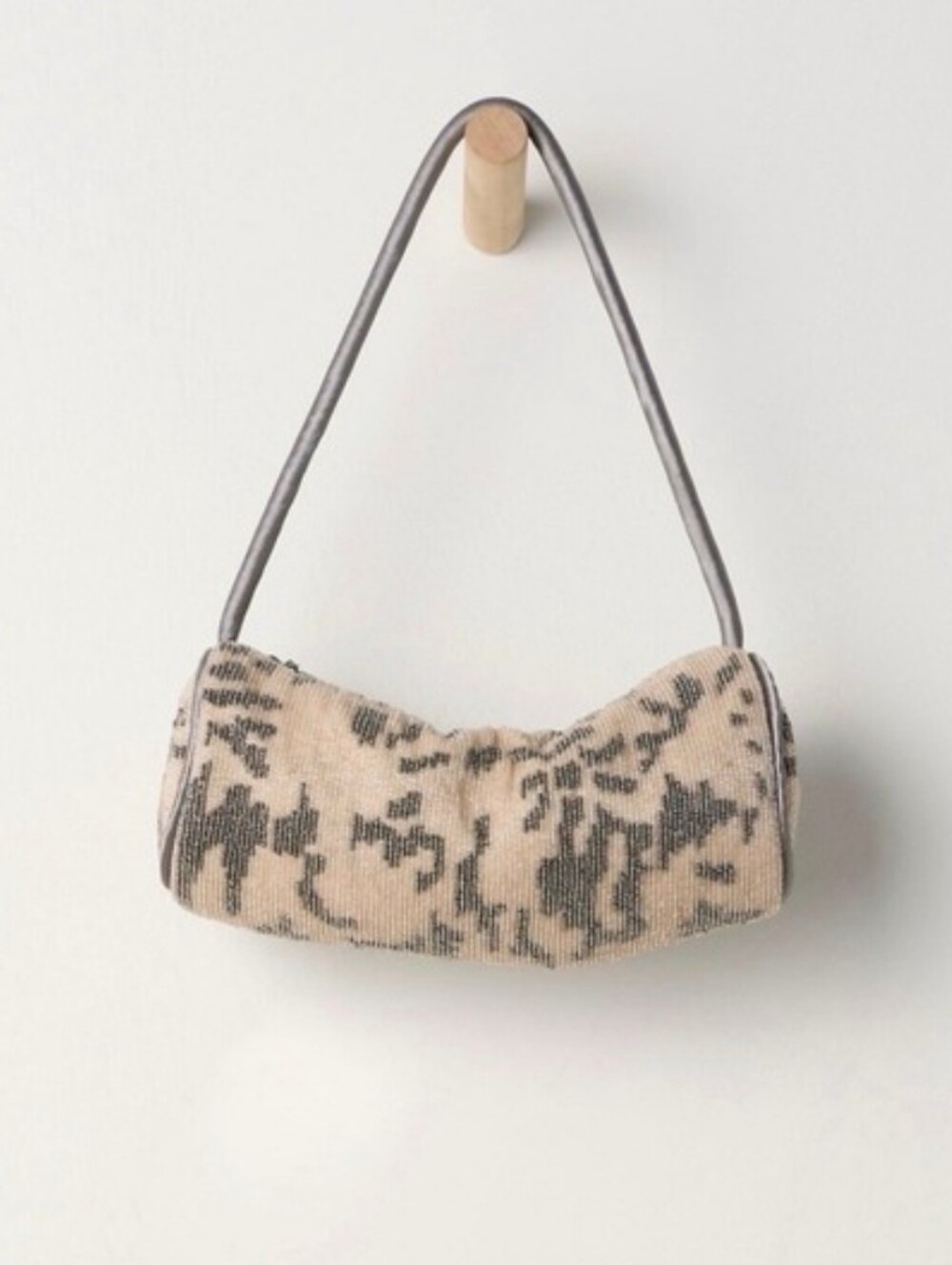 NWT! Free People, Bailey Beaded Barrel Bag, Cream/Grey, MSRP $98.00